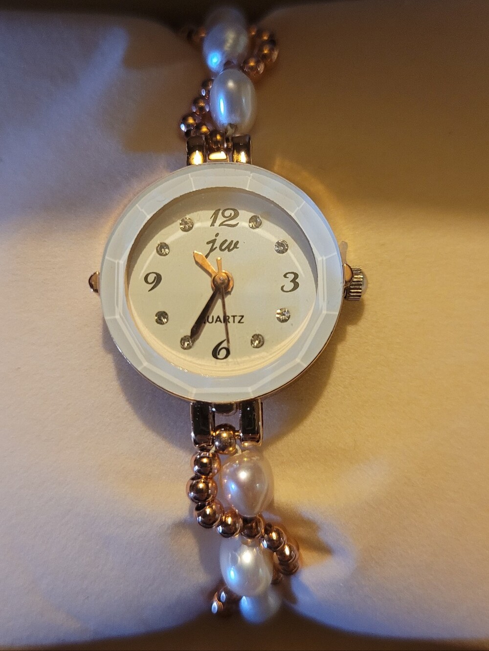 JW, White Pearl Beaded Bracelet Watch, Adjustable